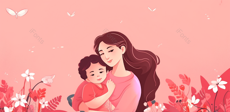 长发妈妈怀抱儿子母亲节手绘场景,插画/手绘图,插画/手绘图库,插画/手绘图下载,插画/手绘